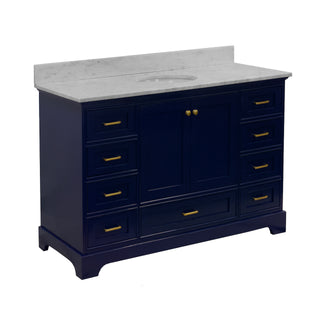 Harper 60-inch Single Vanity Royal Blue Cabinet Carrara Marble Top - Side