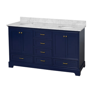 Harper 72-inch Double Sink Blue Bathroom Vanity Carrara Marble Top - Side
