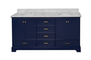 Harper 72-inch Double Sink Blue Bathroom Vanity Carrara Marble Top - Front