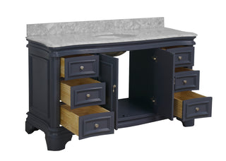 Katherine 60-inch Traditional Single Vanity Charcoal Gray Cabinet Marble Top - Interior