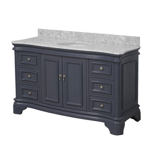 Katherine 60-inch Traditional Single Vanity Charcoal Gray Cabinet Marble Top - Side