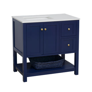 lakeshore 36 inch bathroom vanity royal blue cabinet engineered white top