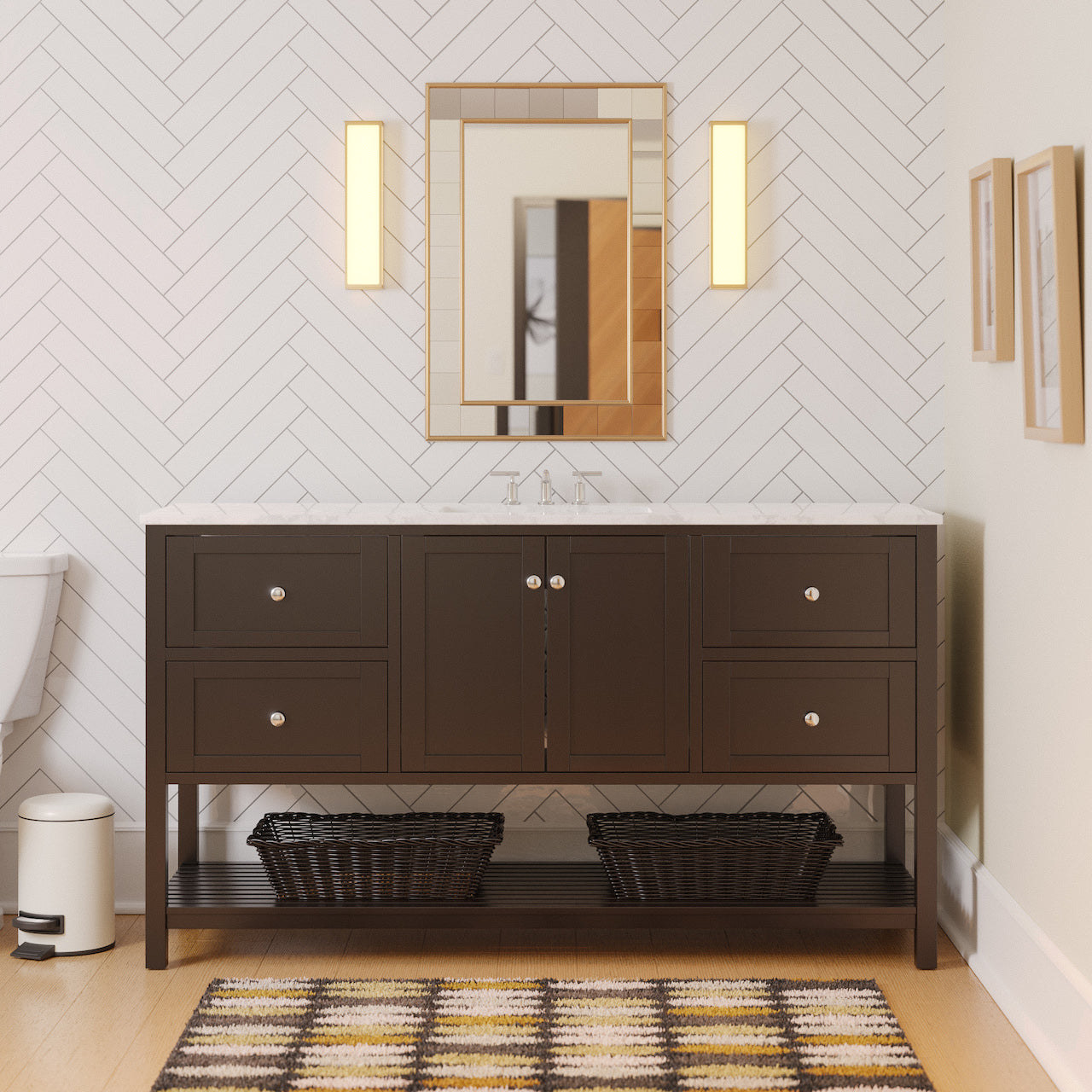 Lakeshore 60-inch Single Bathroom Vanity with Engineered Carrara Top ...