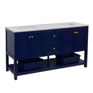 Lakeshore 72" Modern Blue Open Shelf Vanity Quartz Top - Side