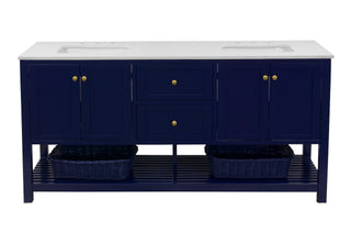 Lakeshore 72" Modern Blue Open Shelf Vanity Quartz Top - Front