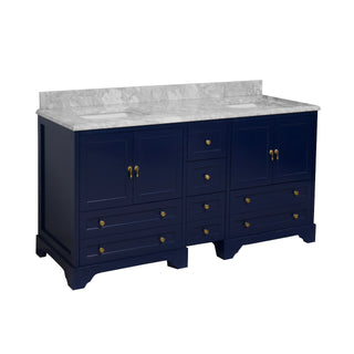 Madison 72-inch Traditional Double Vanity Blue Cabinet Carrara Marble Top - Side