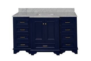 Nantucket 60 Single Bathroom Vanity Traditional Blue Cabinet with Carrara Marble - Front
