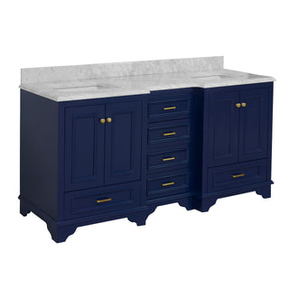 Nantucket 72-inch Traditional Double Vanity Blue Cabinet Carrara Marble Top - Side