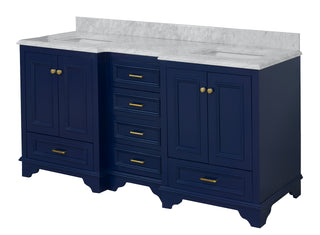 Nantucket 72-inch Traditional Double Vanity Blue Cabinet Carrara Marble Top - Side