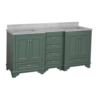Nantucket 72-inch Traditional Double Vanity Green Cabinet Carrara Marble Top - Side