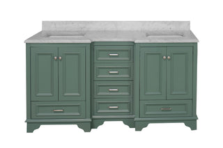 Nantucket 72-inch Traditional Double Vanity Green Cabinet Carrara Marble Top - Front