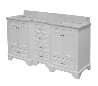 Nantucket 72-inch Traditional Double Vanity White Cabinet Carrara Marble Top - Side