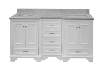 Nantucket 72-inch Traditional Double Vanity White Cabinet Carrara Marble Top - Front