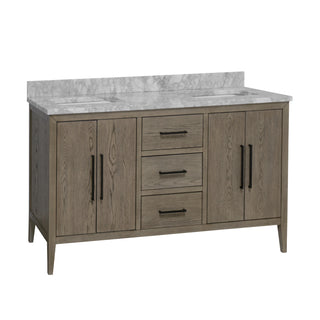 parisian 60 inch double gray oak bathroom vanity carrara marble countertop