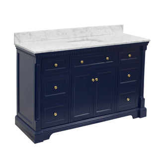 Sydney 60-inch Single Bathroom Vanity Blue Cabinet Carrara Marble Top - Side