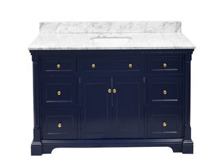 Sydney 60-inch Single Bathroom Vanity Blue Cabinet Carrara Marble Top - Front