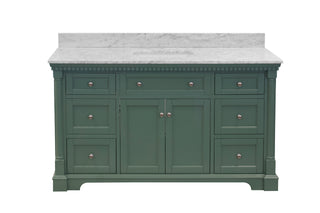 Sydney 60-inch Single Bathroom Vanity Green Cabinet Carrara Marble Top - Front