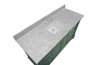 Sydney 60-inch Single Bathroom Vanity Green Cabinet Carrara Marble Top - Countertop
