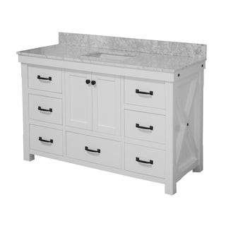 Tuscany 60-inch Single Bathroom Vanity Rustic White Cabinet Carrara Marble Top - Side