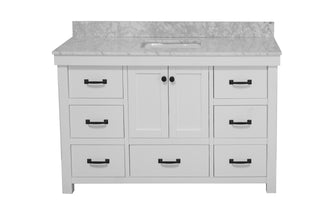 Tuscany 60-inch Single Bathroom Vanity Rustic White Cabinet Carrara Marble Top - Front