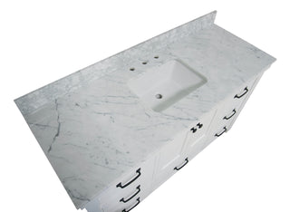 Tuscany 60-inch Single Bathroom Vanity Rustic White Cabinet Carrara Marble Top - Countertop