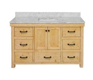 Tuscany 60-inch Single Bathroom Vanity Rustic Natural Wood Cabinet Carrara Marble Top - Front