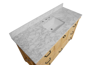 Tuscany 60-inch Single Bathroom Vanity Rustic Natural Wood Cabinet Carrara Marble Top - Countertop