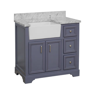 zelda 36 inch marine gray bathroom vanity carrara marble countertop