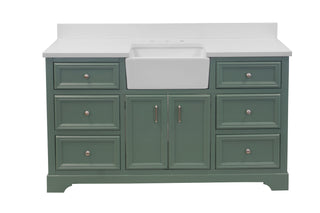 Zelda 60-inch Farmhouse Bathroom Vanity Green Cabinet Quartz Top - Front