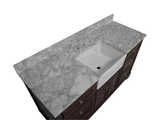 Zelda 60 Single Farmhouse Bathroom Vanity Brown Cabinet Marble Top - Countertop