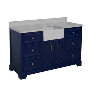 Zelda 60-inch Farmhouse Bathroom Vanity Blue Cabinet Quartz Top - Side