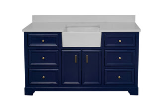 Zelda 60-inch Farmhouse Bathroom Vanity Blue Cabinet Quartz Top - Front