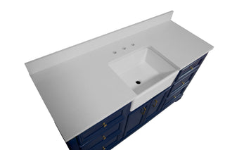Zelda 60-inch Farmhouse Bathroom Vanity Blue Cabinet Quartz Top - Countertop