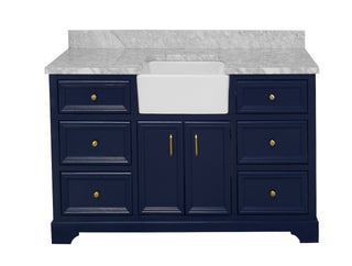Zelda 60 Single Farmhouse Bathroom Vanity Blue Cabinet Marble Top - Front