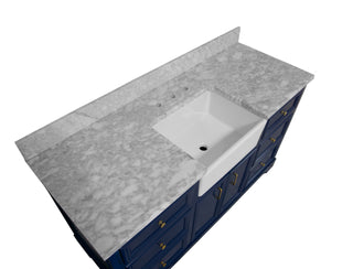 Zelda 60 Single Farmhouse Bathroom Vanity Blue Cabinet Marble Top - Countertop