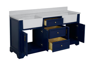 Zelda 72-inch Double Farmhouse Vanity Blue Cabinet Quartz Top - Interior