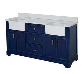 Zelda 72-inch Double Farmhouse Vanity Blue Cabinet Quartz Top - Side
