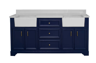 Zelda 72-inch Double Farmhouse Vanity Blue Cabinet Quartz Top - Front