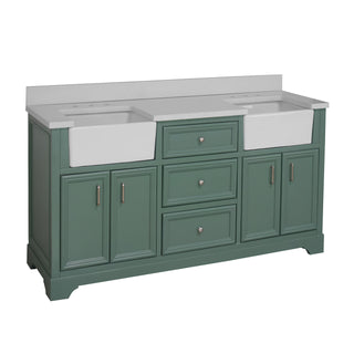 Zelda 72-inch Double Farmhouse Vanity Green Cabinet Quartz Top - Side