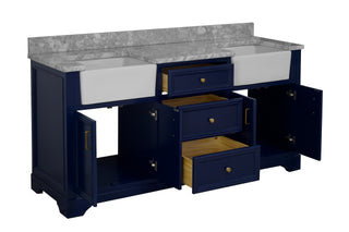 Zelda 72-inch Double Farmhouse Vanity Blue Cabinet Marble Top - Interior