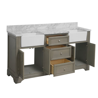 Zelda 72-inch Double Farmhouse Vanity Weathered Gray Cabinet Marble Top - Interior