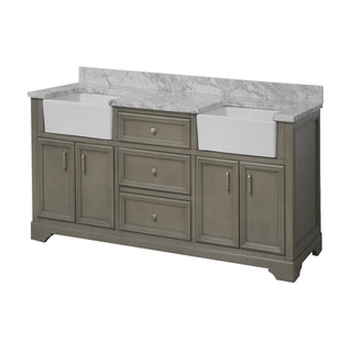 Zelda 72-inch Double Farmhouse Vanity Weathered Gray Cabinet Marble Top - Side