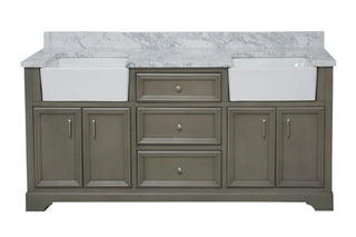 Zelda 72-inch Double Farmhouse Vanity Weathered Gray Cabinet Marble Top - Front