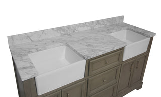 Zelda 72-inch Double Farmhouse Vanity Weathered Gray Cabinet Marble Top - Countertop