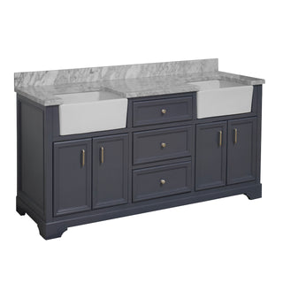 Zelda 72-inch Double Farmhouse Vanity Gray Cabinet Marble Top - Side