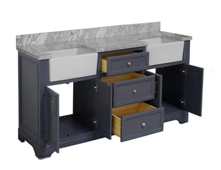 Zelda 72-inch Double Farmhouse Vanity Gray Cabinet Marble Top - Interior