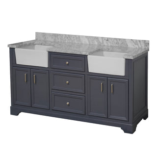 Zelda 72-inch Double Farmhouse Vanity Gray Cabinet Marble Top - Side