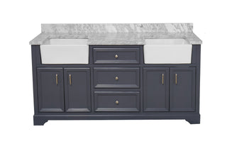 Zelda 72-inch Double Farmhouse Vanity Gray Cabinet Marble Top - Front