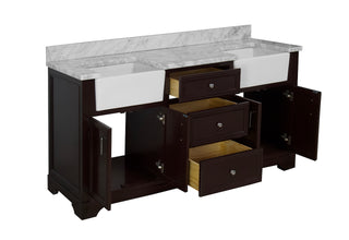 Zelda 72-inch Double Farmhouse Vanity Brown Cabinet Marble Top - Interior