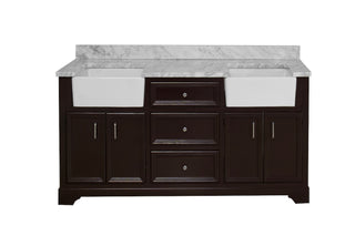 Zelda 72-inch Double Farmhouse Vanity Brown Cabinet Marble Top - Front